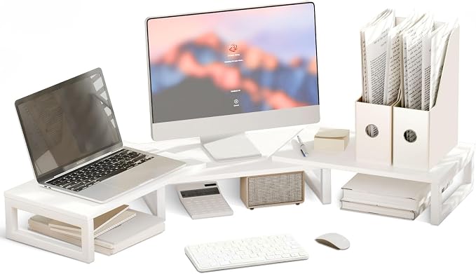 TEAMIX Desk Organizer Dual Monitor Stand Riser, Adjustable Computer Stand by TEAMIX