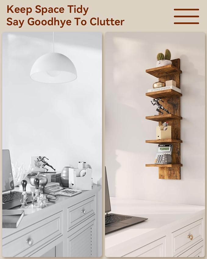 IBUYKE 5 Tier Wall Shelf Unit, Decorative Wall Mount Vertical Shelving - Image 7