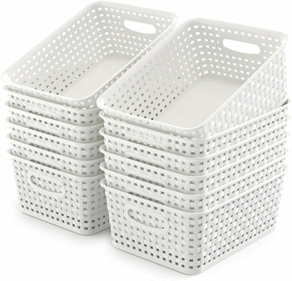 WYT 12-Pack Plastic Small Shelf Storage Weave Baskets by WYT