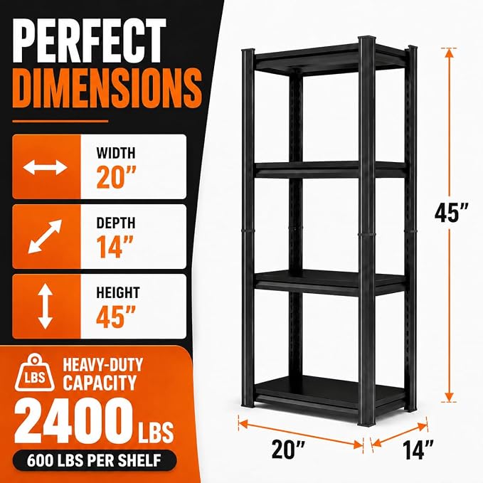 Garage Shelving Unit, 2400LBS Heavy Duty 4-Tier Metal Storage Shelves, - Image 3
