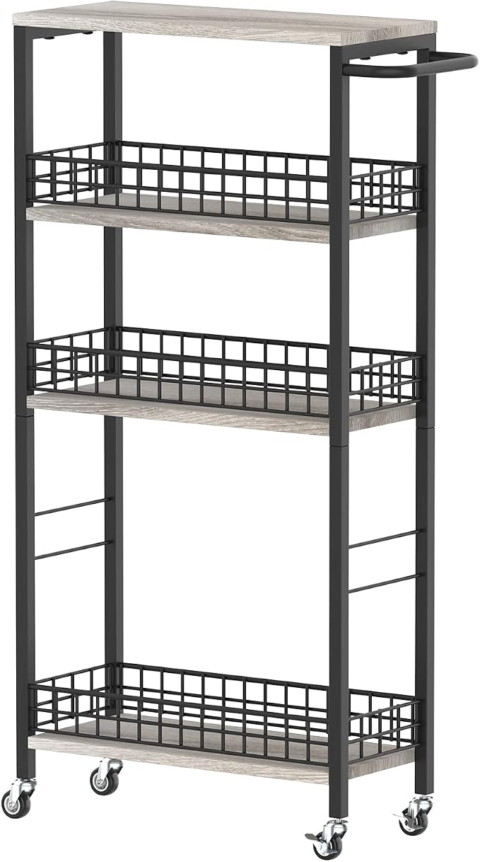 4 Tier Slim Storage Cart Narrow Laundry Cart on Wheels Utility Kitchen Rolling by NORCEESAN