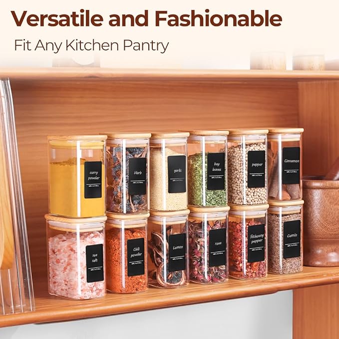 Comsaf Spice Jars with Label，8 oz Small Glass Jars with Lids, Rectangle Glass - Image 3