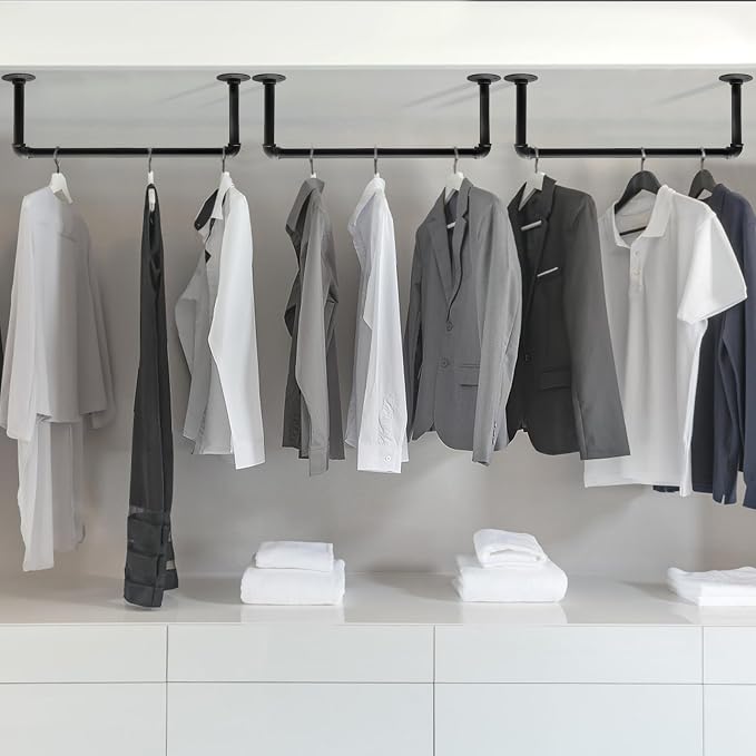 Industrial Pipe Clothes Rack Set of 2, 21” Heavy Duty Wall Mounted Clothing - Image 7