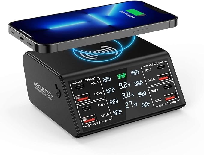 USB Charger, ASOMETECH 100W 8 Port Multiple USB Charging Station by ASOMETECH