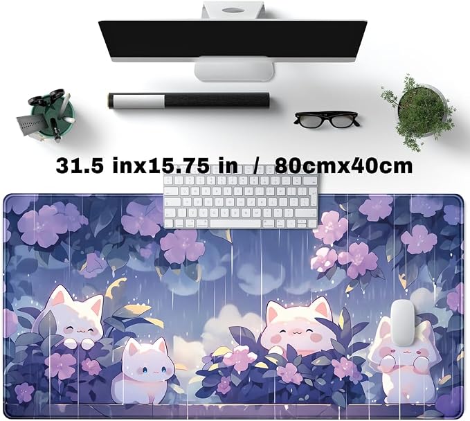 Kawaii Cat Desk Mat XXL Extended Purple Gaming Mouse Pad Large Mousepad - Image 3