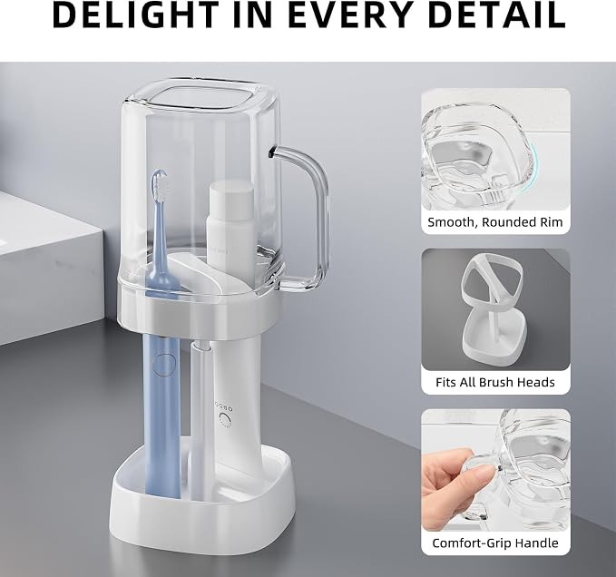 Toothbrush Holder with Cover/Cup, Bathroom Counter Organizer - Image 7