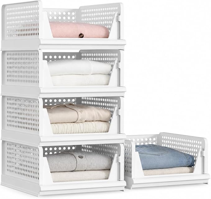 Proarea 5 Pack Stackable Storage Bins, Closet Organizers and Storage, Foldable by Proarea