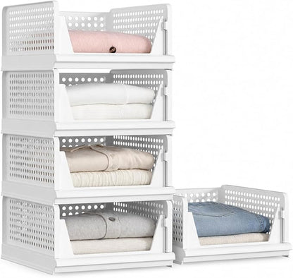 Proarea 5 Pack Stackable Storage Bins, Closet Organizers and Storage, Foldable by Proarea