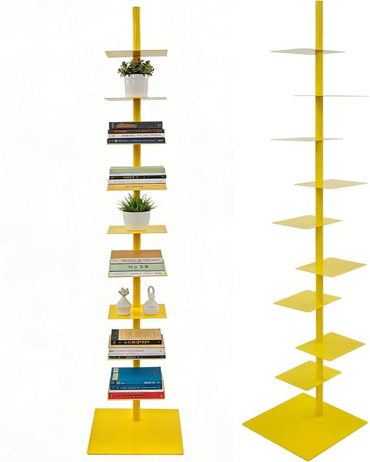 9 Tier Metal Spine Bookshelf Tower, Adjustable Vertical Tower by Yellulu