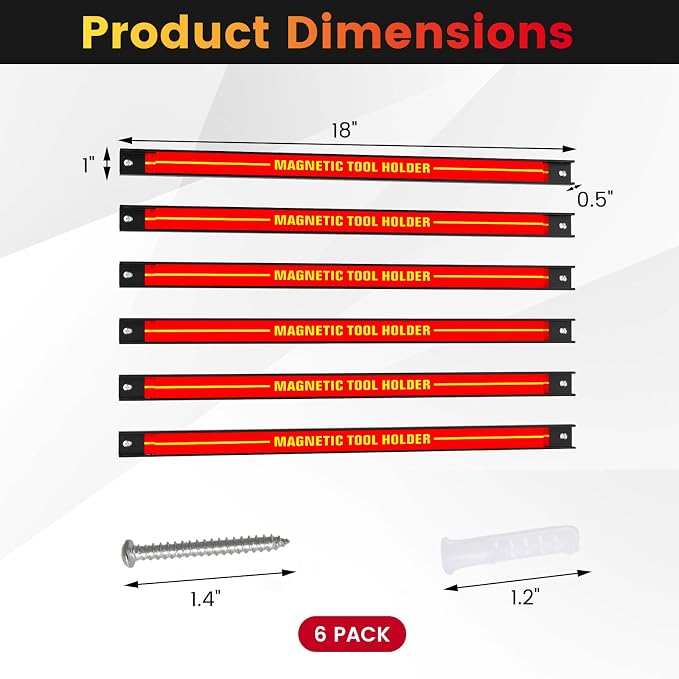 Goplus 6PCS 18" Magnetic Tool Holder, Wall Mounted 176LBS Capacity Magnetic - Image 4