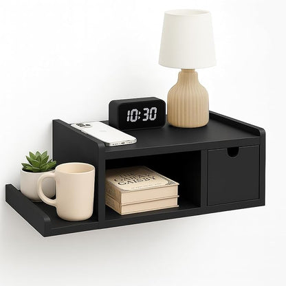 Floating Nightstand with Drawer & Shelf, Wall Mounted Bedside Table by DONGRONG