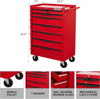 7-Drawer Rolling Tool Chest Cabinet, Large Capacity Metal Tool Box - Image 3