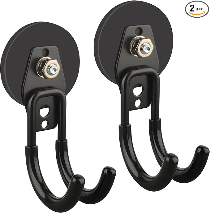 ULIBERMAGNET Garage Strong Magnetic Hooks, 2 Pack Black Heavy Duty Large J Hooks by ULIBERMAGNET