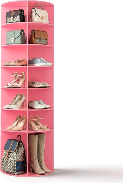 VINGLI Pink Rotating Shoe Rack Tower, 7 Tier 360°Shoe Storage by VINGLI