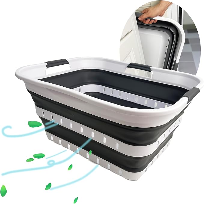 SAMMART Collapsible Plastic Rectangular Laundry Basket by SAMMART