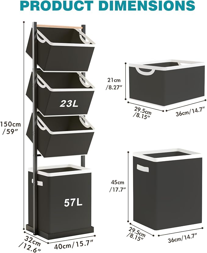 4-Tier Laundry Hamper Sorter, Vertical Laundry Sorter - Image 2