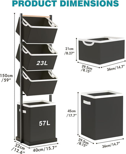 4-Tier Laundry Hamper Sorter, Vertical Laundry Sorter - Image 2