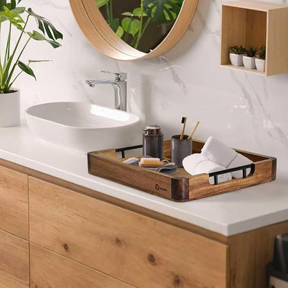 Wood Serving Tray with Handles, Walnut and Acacia Wooden Serving Trays - Image 9