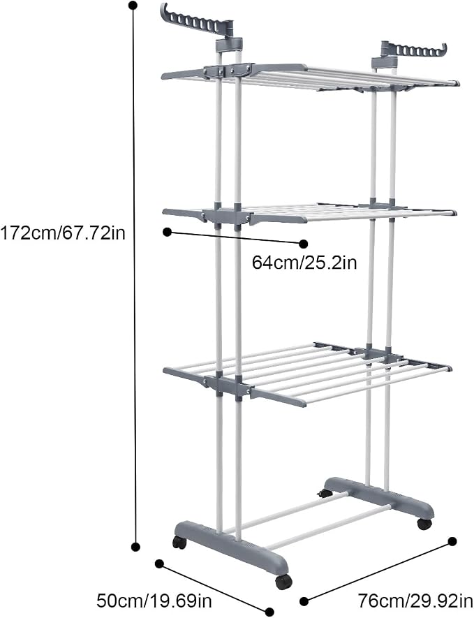 Drying Rack, 29.92*19.69*67.72inch 4 Tier Folding Clothes Drying Rack Rolling - Image 2