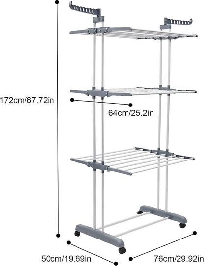Drying Rack, 29.92*19.69*67.72inch 4 Tier Folding Clothes Drying Rack Rolling - Image 2