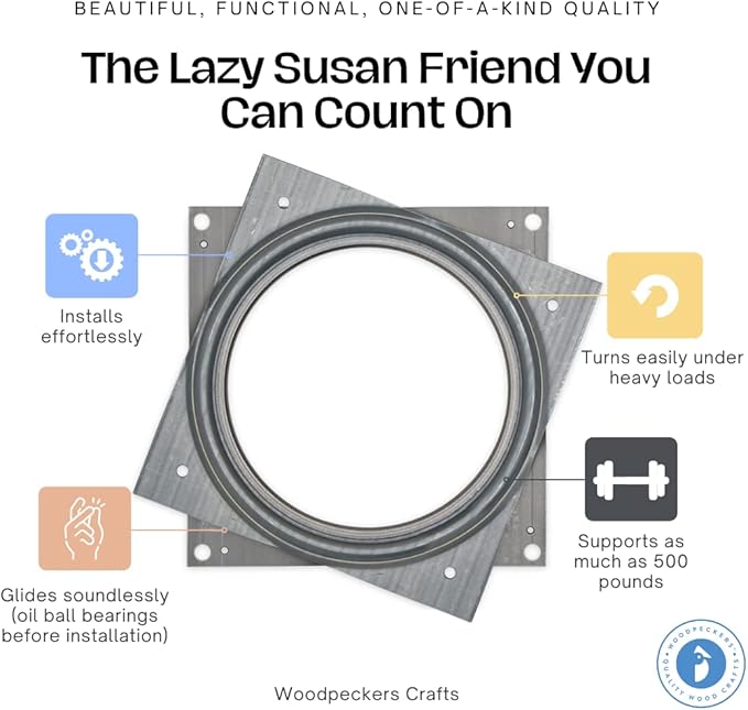 Lazy Susan Hardware, 6 inch, 500 lbs. Load Capacity, by Woodpeckers - Image 4