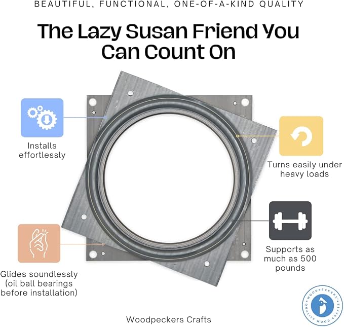 Lazy Susan Hardware, 6 inch, 500 lbs. Load Capacity, by Woodpeckers - Image 4