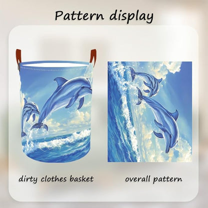 Laundry Baskets 15.7x19.7 Inch Large Dolphin Ocean Design Collapsible Laundry - Image 5