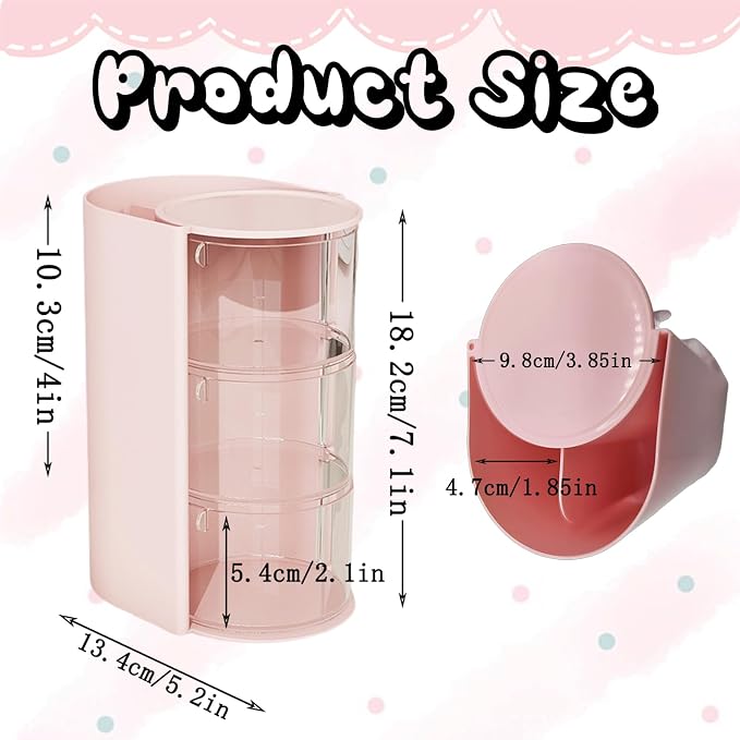 Hair Accessories Organizer, Rotating 3-Tier Pink Storage Tower, Hair Clips - Image 6