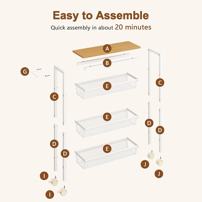 Hoctieon Slim Rolling Storage Cart, 4-Tier Narrow Kitchen Storage Cart - Image 8