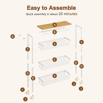 Hoctieon Slim Rolling Storage Cart, 4-Tier Narrow Kitchen Storage Cart - Image 8
