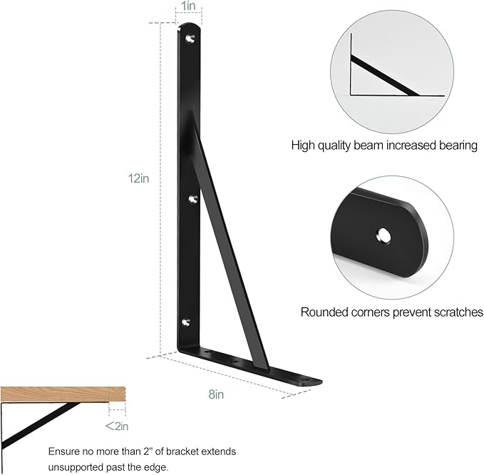 40 Pack L12 x H 8" Black Heavy Duty Shelf Brackets - Image 2