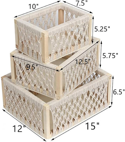 Macrame Baskets for Storage Set of 3, Perfect Pampas Grass Holder - Image 3