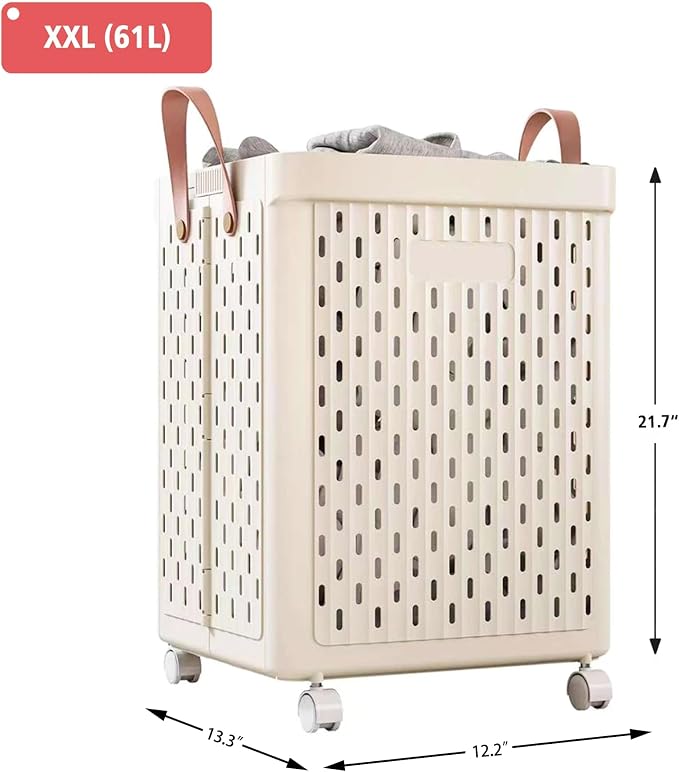 UAK Laundry Basket with Wheels, Collapsible Plastic Laundry Hamper with Handle - Image 2
