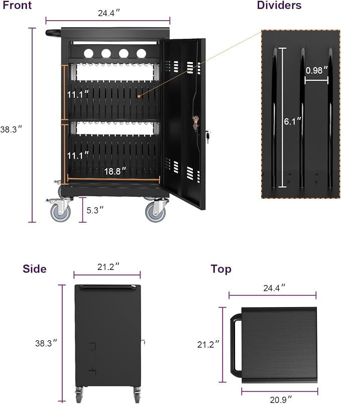 Laptop Charging Cart, 32 Devices Tablet Storage Carts - Image 6
