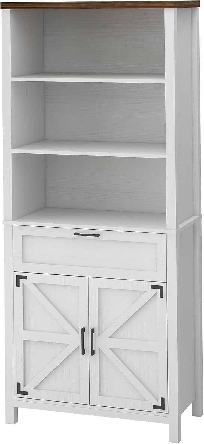GarveeHome Bookshelf with Doors, 6-Tire Farmhouse Storage Cabinet Bookcase - Image 5