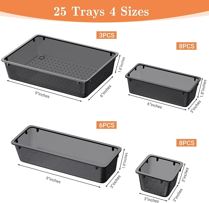 25 PCS Plastic Drawer Organizer Set, 4-Size Versatile Organizer Trays & storage - Image 2