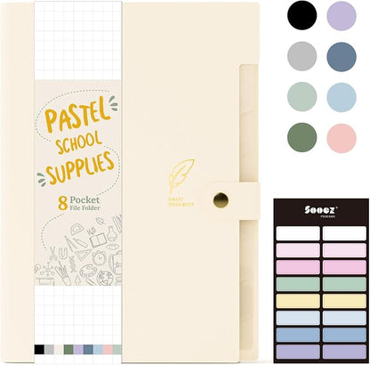 Sooez Aesthetic 8 Pocket Accordion File Organizer, Pastels Expanding File Folder by Sooez