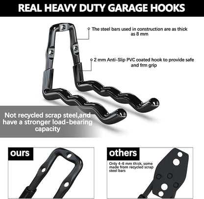 3-H Heavy Duty Garage Hooks 6 Pack, One-Piece Construction Garage Wall Hooks - Image 3