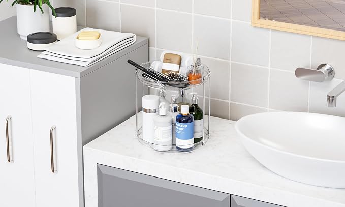 Yieach Clear 360 Rotating Bathroom Counter Organizer, 2 Tier Spinning Perfume - Image 6