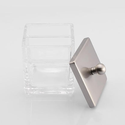 Glass Cotton Jar Holder 2 Pack– Satin Nickel Lid, Elegant Bathroom Storage - Image 5