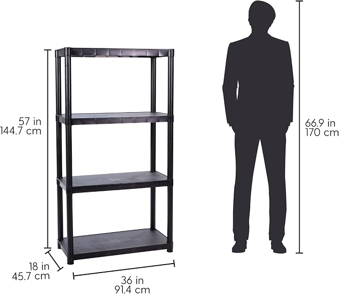 4-Shelf Plastic Storage Shelving Unit, Freestanding Organizer Utility Rack - Image 3