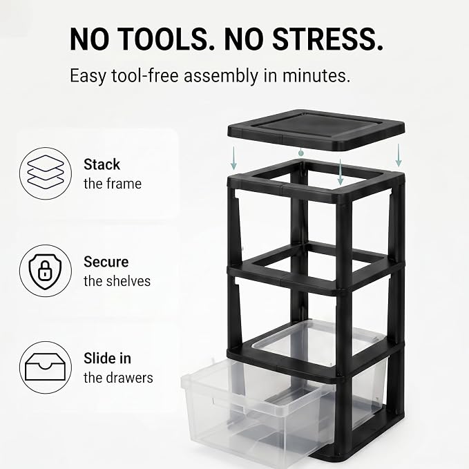 3 Drawer Plastic Storage Tower Craft Organizer Chest - Image 3
