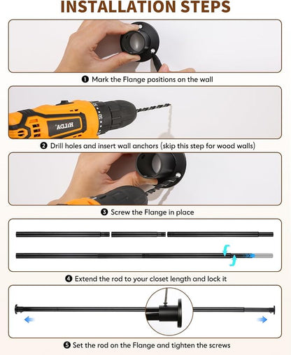 Closet Rods for Hanging Clothes, 18-92 Inch Stepless Adjustable Closet Rod - Image 8