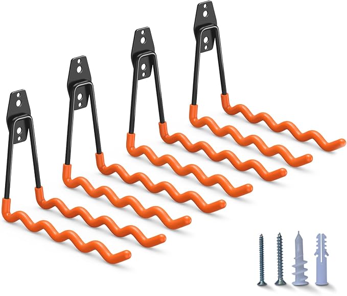 Heavy Duty Garage Hooks 4 Pack, 7.7 inch Wave Long Hanger, Wall Mounted Storage by HUPBIPY