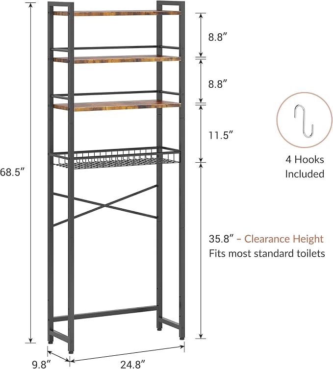 Over The Toilet Storage Shelf, 4-Tier Bathroom Organizer - Image 2