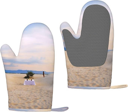 Romantic White Sand Landscape Print Oven Mitts Set of 2, Heat Resistant by Unknown