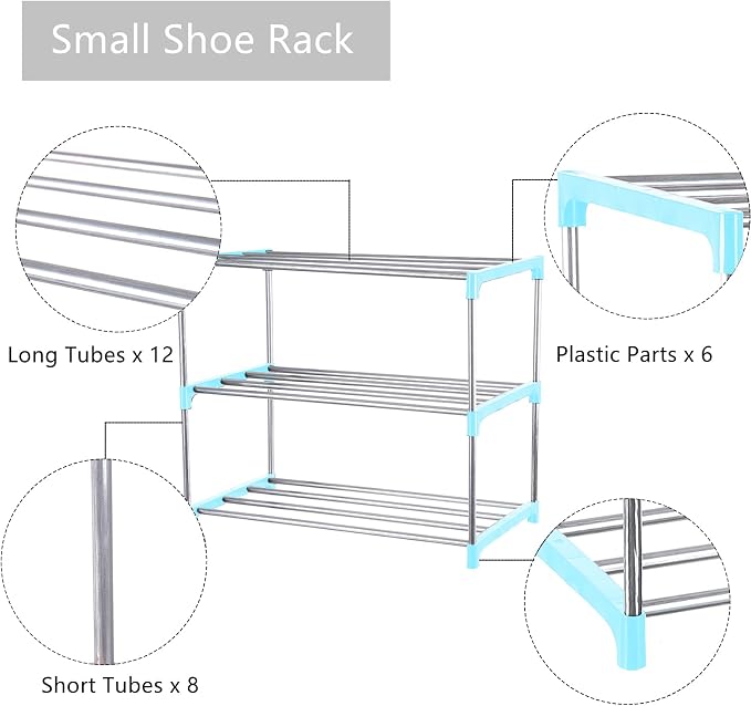 Small Shoe Rack, Narrow Stackable Shoe Shelf Organizer | - Image 5