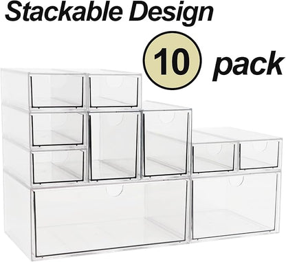 Acrylic Makeup Organizer, 10 Drawers Clear Storage Organizer Desktop Stackable - Image 3