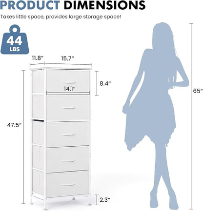 DUMOS Nightstand with 5 Drawers Bedside Table with Removable Fabric Bins Sturdy - Image 3