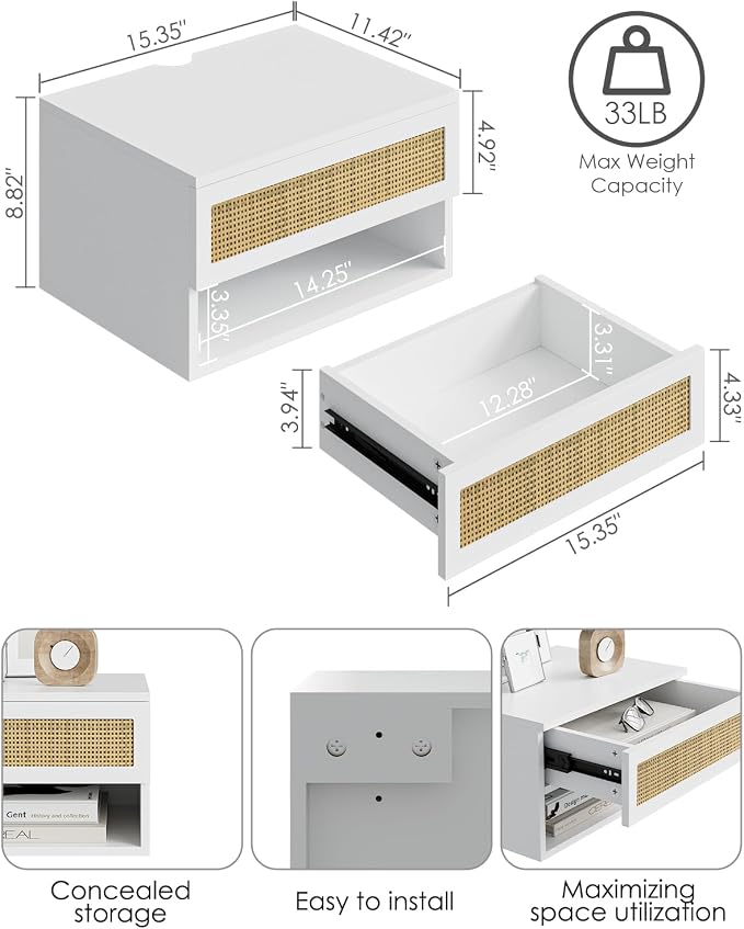 Small Modern Nightstand with Drawer, Floating Shelves - Image 2